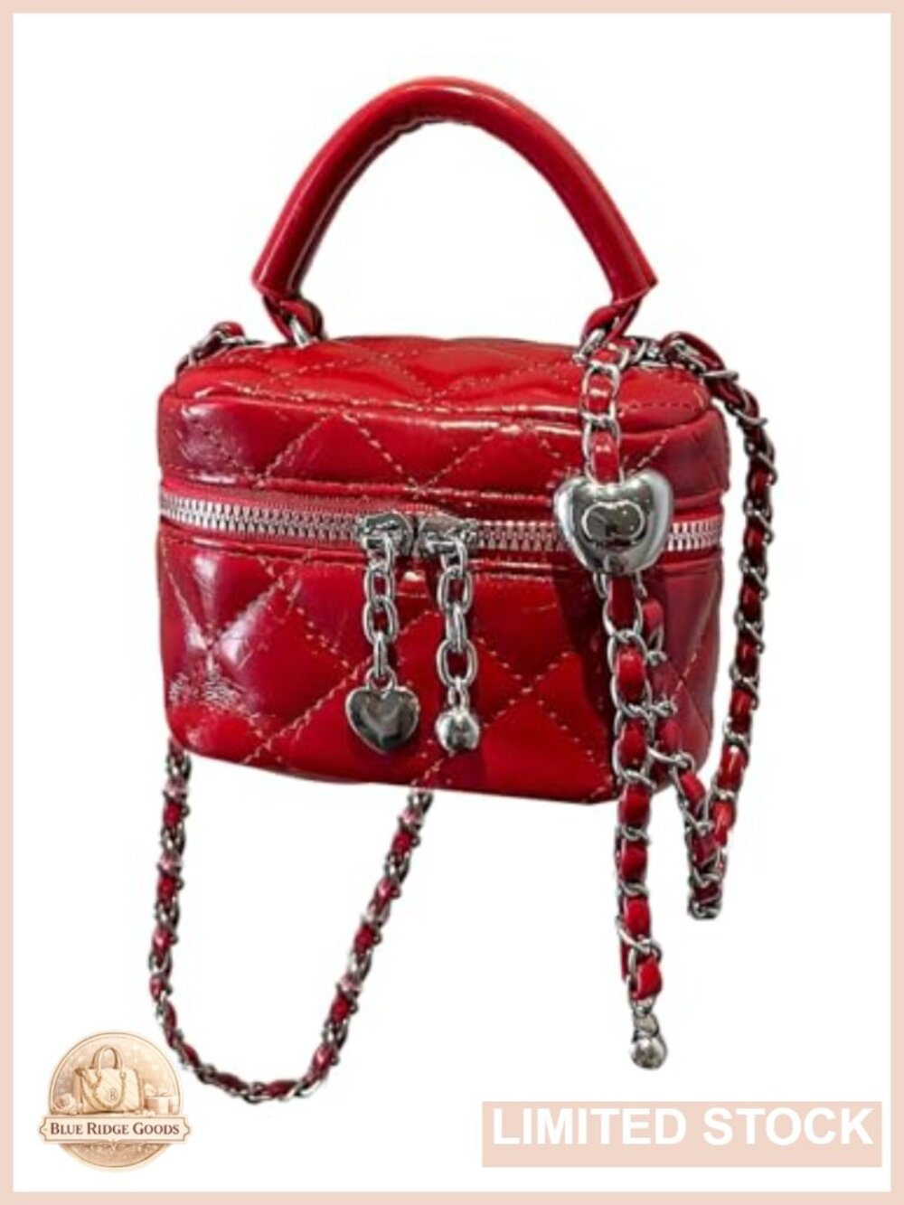 Faux Leather Quilted Crossbody Bucket Bag Mini Y2K Heart Chain Strap